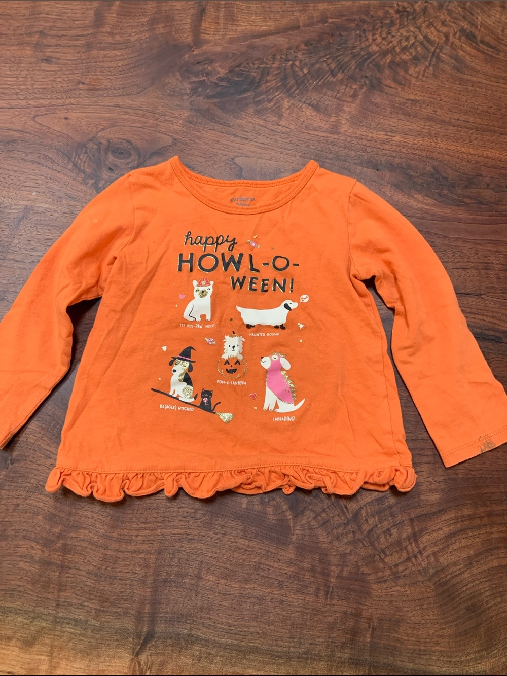 Orange 'Happy HOWL-O-WEEN' Long-Sleeve Ruffle Hem Top - 2T - Play Condition